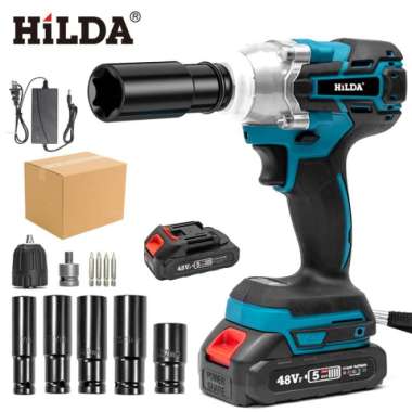 HILDA Cordless Impact Wrench Mesin Bor impact baterai 48VF 1Bat 3IN1 Set