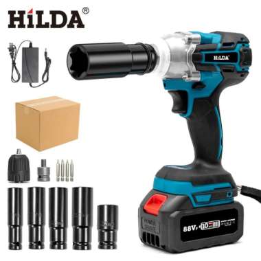 HILDA Cordless Impact Wrench Mesin Bor impact baterai 48VF 88VF 3IN1 Set
