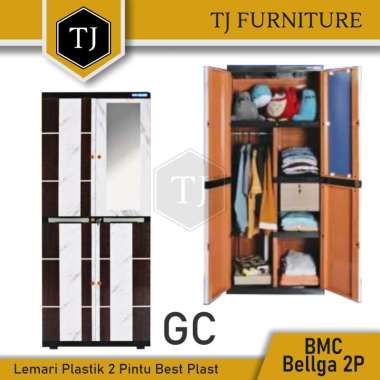 Bestplast Lemari Pakaian Plastik Lemari Baju Minimalis 2 Pintu Best Plast BMC Bellga 2P GC Gantungan