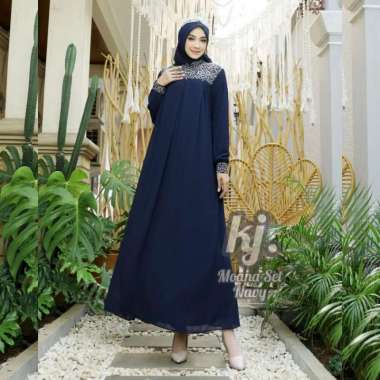 gamis pesta khadijah mode Moana set Free hijab Sampai Jumbo Jumbo Navy