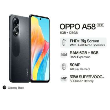 OPPO A58 RAM 6/128GB - GARANSI RESMI Hitam