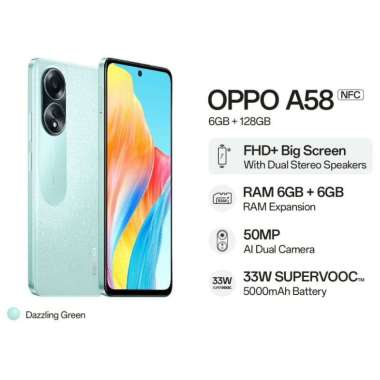 OPPO A58 RAM 6/128GB - GARANSI RESMI Hijau