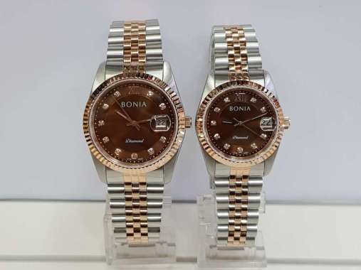 Bonia BNB10552 Diamond Jam Tangan Stainless Steel Pria Rose Brown