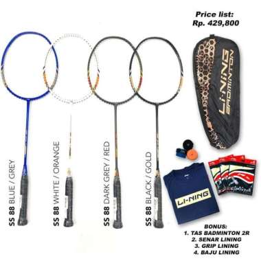 Svp PAKET RAKET BADMINTON LINING SS 88 SS88 Super Series 88 (PASANG) BLACK GOLD