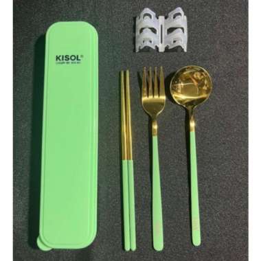 Alat Makan Kisol KCS301Cutlery Set Sendok Garpu Sumpit KCS 301 Hijau