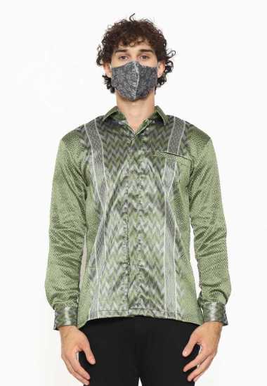 Etniq Craft Bima KemejaFormal Tenun Baron Set Masker-Sage M