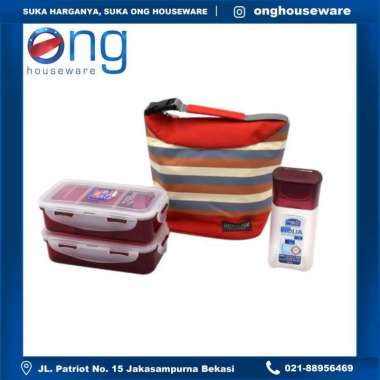 DISKON!!! Kotak Makan Lunch Box dengan Tas + Botol Minum Lock n Lock HPL758 HPL 758 Lock & Lock Blue