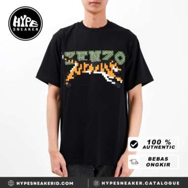 Kaos KENZO TEXT TIGER EMBROIDERY PIXEL BLACK TSHIRT 100% ORIGINAL XL