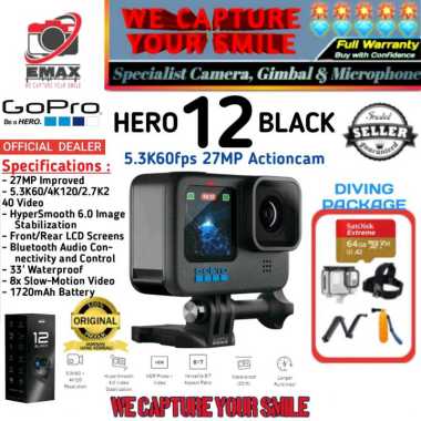 GoPro HERO 12 Black Actioncam 5K Hypersmooth Action Camera 27MP 5.3K60fps GoPro HERO12 Black Edition
