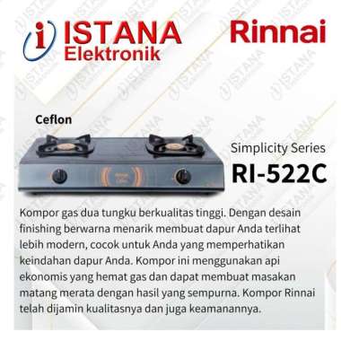 RINNAI KOMPOR GAS 2 TUNGKU TEFLON SIMPLICITY SERIES RI-522C