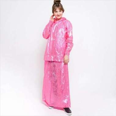Setelan Jas Hujan rok wanita / Jas Hujan Wanita / PVC / Plevia - 870 PINK