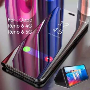 Oppo Reno 6 5G Clear View Flip Cover Mirror kaca Case Casing Sarung