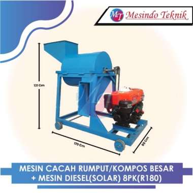 MESIN CACAH RUMPUT/KOMPOS BESAR + MESIN DIESEL(SOLAR) 8PK(R180)