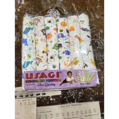 (3pcs) bedong baby bayi USAGI gold full print putih warna corak 90x110 90x110 Putih