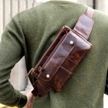 Mivaso Tas Pinggang Kulit Asli Pria Premium - Leather Waistbag - Tas Pinggang Kulit Asli 100% Origin