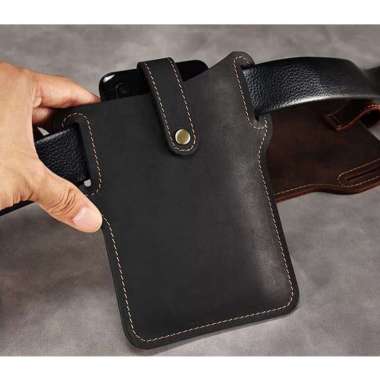 Mivaso Dompet Hp Pinggang Kulit Sapi Asli Model Klasik Kulit Crazy Horse Premium hitam