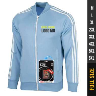 JAKET OLAHRAGA CUSTOM OVERSIZE BABY BLUE STRIP PUTIH (M-6XL) JAKET TRACKTOP JUMBO PASANG LOGO BORDIR