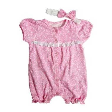 PLEU Kodok Print Bunga Renda Romper Jumper Bayi Perempuan 12 bulan Pink