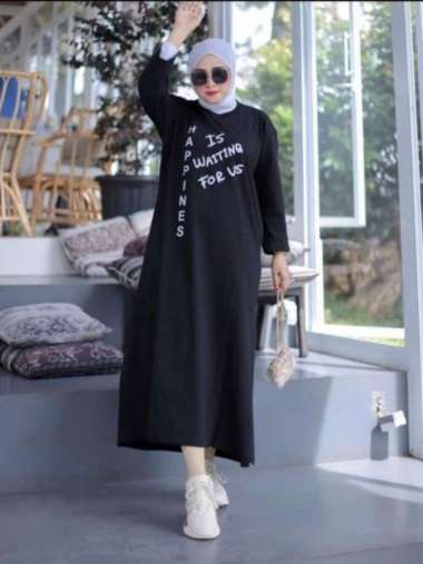 Baju Atasan Tunik Wanita Terbaru HAPPINES Midi Dress Bahan Kaos Katun Combed 24s Midi Dress Wanita M