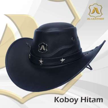 Leather topi pria kulit asli koboy /topikoboy/ topi koboy Premium Original Quality HITAM