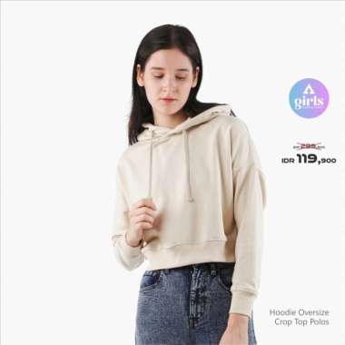 Aerostreet Hoodie Oversize Crop Top Polos Cerah Woman KBD01 M Cream