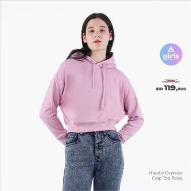 Aerostreet Hoodie Oversize Crop Top Polos Cerah Woman KBD01 M PINK