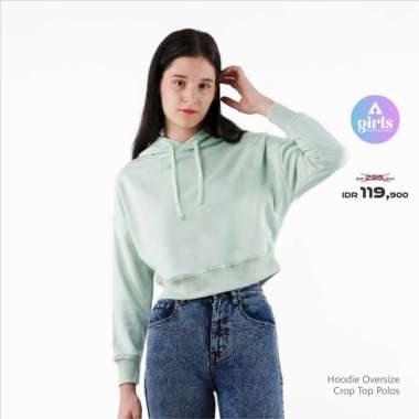 Aerostreet Hoodie Oversize Crop Top Polos Cerah Woman KBD01 M LIGHT GREEN