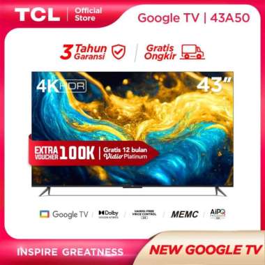 TCL 43A50 inch Google TV - 4K UHD - MEMC - Dolby-Atmos - HFVC 2.0