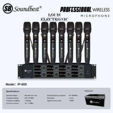 Mic Microphone Wireless SOUNDBEST IP-800 IP800 8 Mic Handle UHF Free HARDCASE ORI
