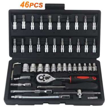 Kunci Sok Set 46 pcs Socket Wrench Mata Obeng dilengkapi Box Penyimpanan - Kunci L Set Lengkap Kunci