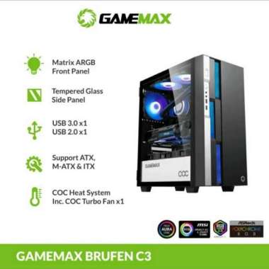 PC Casing Gamemax BRUFEN C3 + 1 Fan RGB / Casing Gaming ATX - MATX