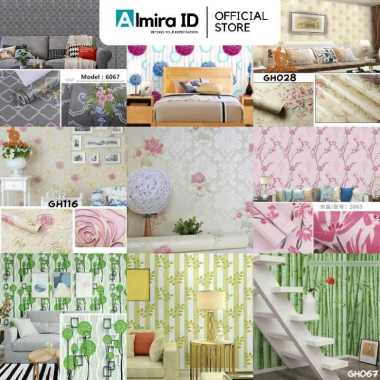 [33 Motif] Wallpaper Sticker Bunga Kembang Blossom Abu Biru Hijau Pohon Bambu Pink Batik Berkualitas