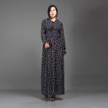Okechuku SHALMA Gamis Wanita Maxi Dress Long Dress Gaun Muslim Hitam