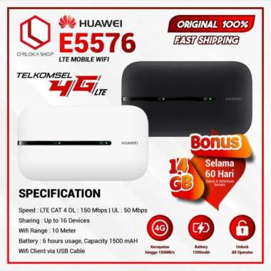 Modem Mifi Wifi Huawei E5576 4G Free Telkomsel 14GB