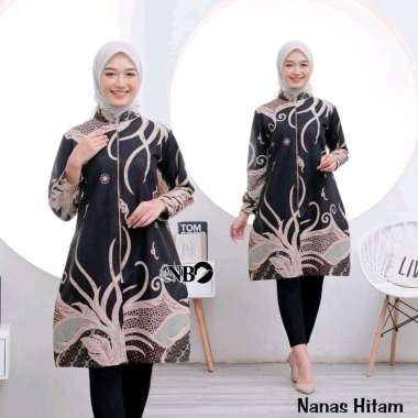 Tunik Batik Wanita| Tunik Batik Resleting| Baju Batik Wanita| Baju Atasan Wanita XXL Hitam