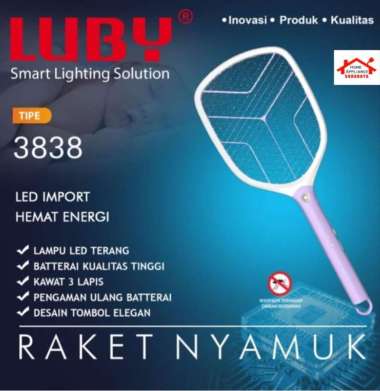 LUBY Raket Nyamuk Listrik Charger Baterai Lithium L-3881/3882/3883/3838/3839/3851/3852/3853/3865/387