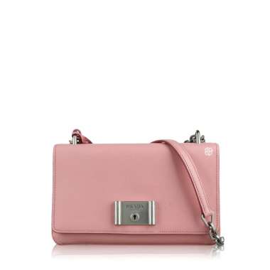 Prada Saffiano Lock Leather Flap Wallet on Chain