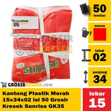 Kantong Plastik Merah 15x34x02 isi 50 Grosir Kresek Sunrise GK35