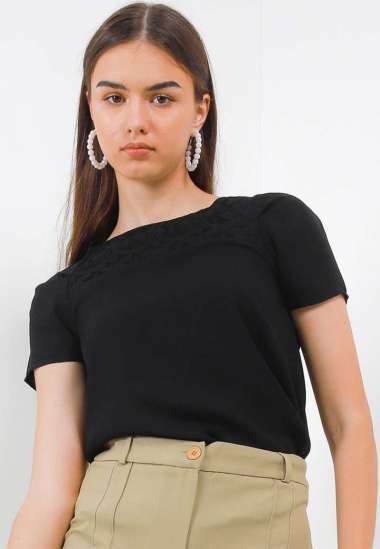 Ivy Blouse In Black W/ Lace S