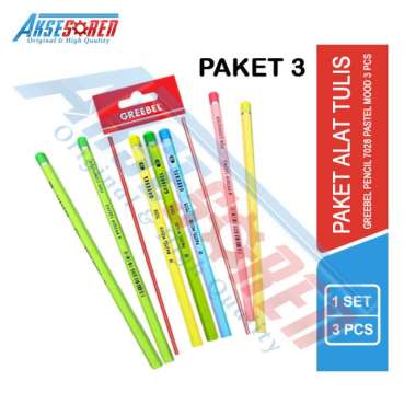 Aksesoren Paket Pencil 3 Pcs Greebel / Polos / Karakter / Alat Tulis Pencil Hemat / Perlengkapan Sek