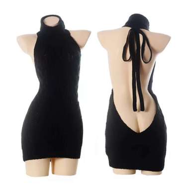 Verish LI-130 sweater dress rajut knit anime cosplay baju tidur wanita turtle neck HITAM