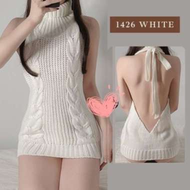 Verish LI-130 sweater dress rajut knit anime cosplay baju tidur wanita turtle neck PUTIH