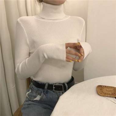 Verish Sweater Rajut/Pakaian Lengan Panjang/Atasan Rajut Wanita Turtlenek BJ-16 Putih