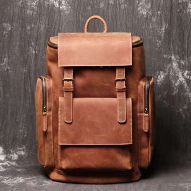 VERISH Tas Ransel Kulit Vintage Crezy Horse Original mk037 Coklat muda