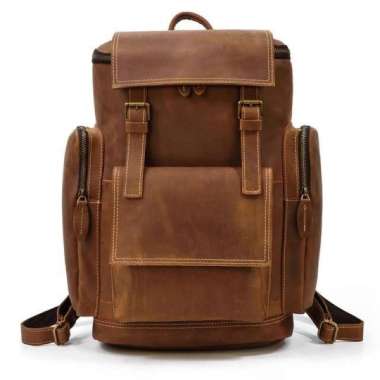 VERISH Tas Ransel Kulit Vintage Crezy Horse Original mk037 Coklat Muda CH
