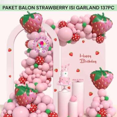 Paket Balon STRAWBERRY GARLAND 137 PC / Dekorasi Ulang Tahun Strawberrry paket Strawberry 137pc