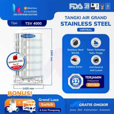 Toren Tandon Tangki Air Stainless Grand Vol. 3700 Liter TSV 4000