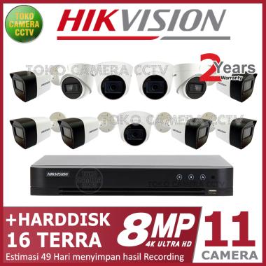 PAKET CCTV HIKVISION 8MP 16 CHANNEL 11CAMERA 16 TB