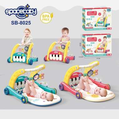 (SB-8025) SPACE BABY 2 IN 1 PIANO PLAYMAT & PUSHWALKER 8025 (12) tosca