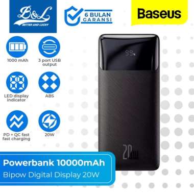 BASEUS Power Bank Bipow Fast Charging 20W Digital Display 10000mAh Hitam O.E.